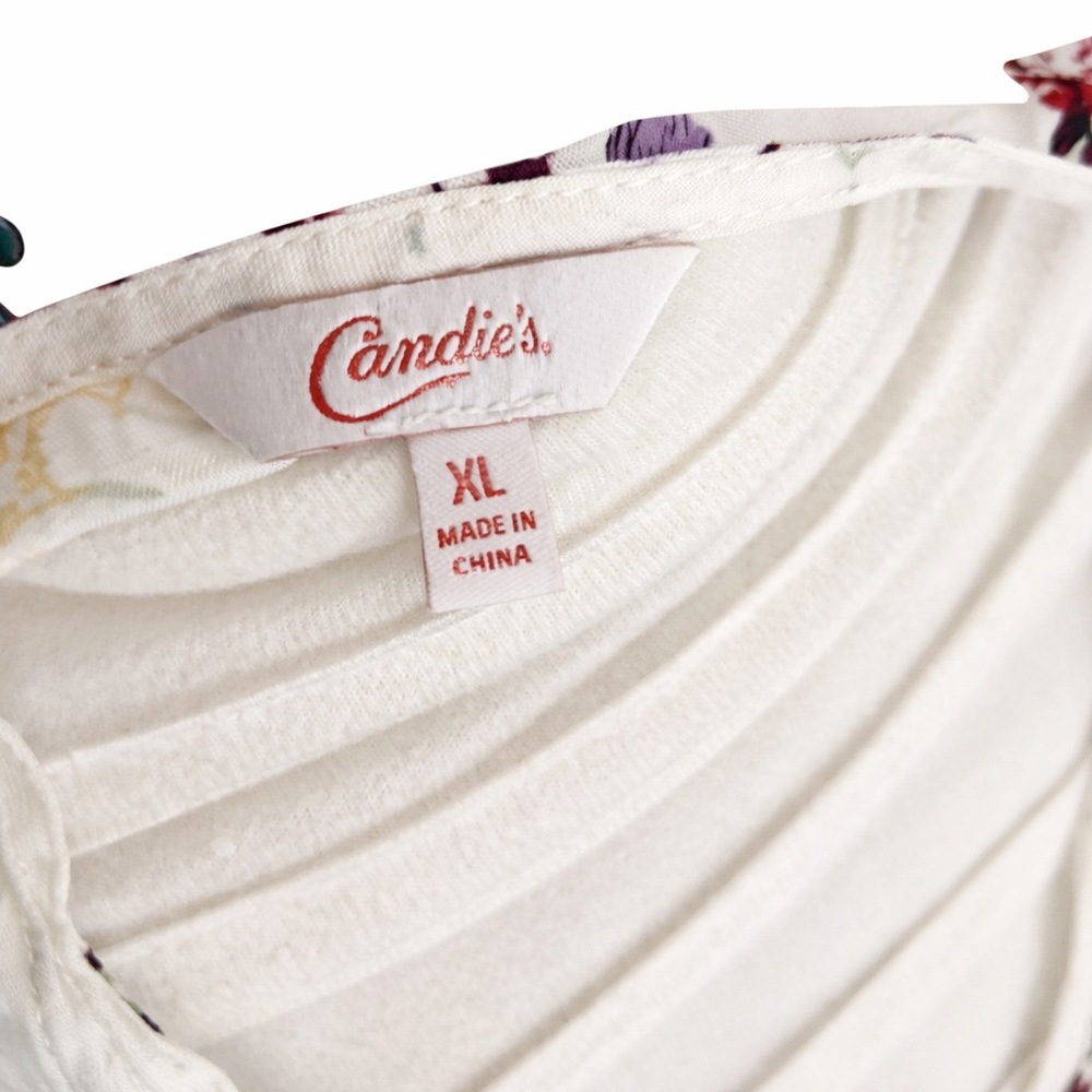 Candie's Floral Blouse XL  Long Sleeve V-Neck Boho Cream Top - Picture 3 of 3